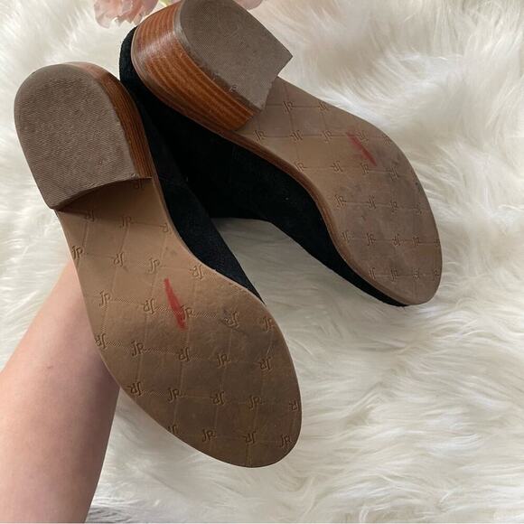 Jack Rogers Sadie Black Suede Leather Woven Heeled Booties 5 - Picture 8 of 8